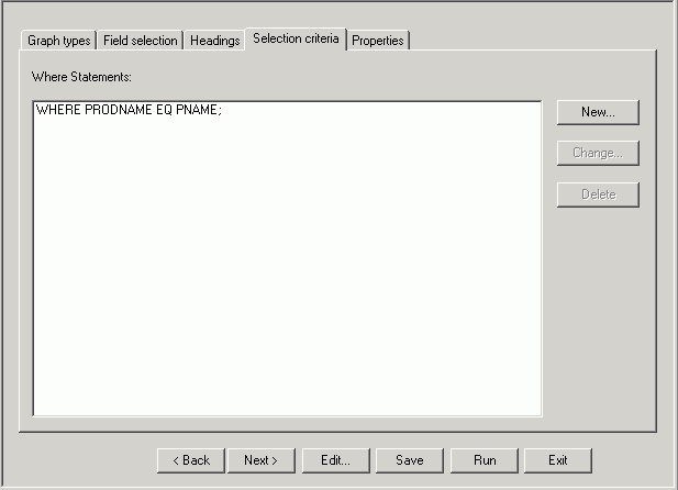 Graph Assistant Selection criteria tab
