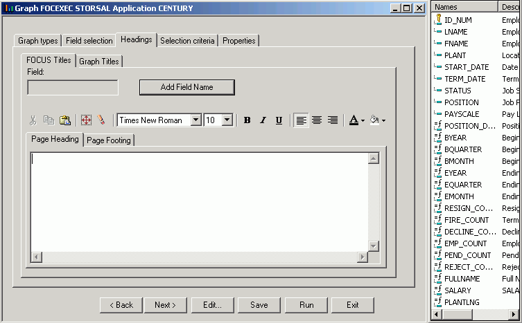 Graph Assistant Headings tab