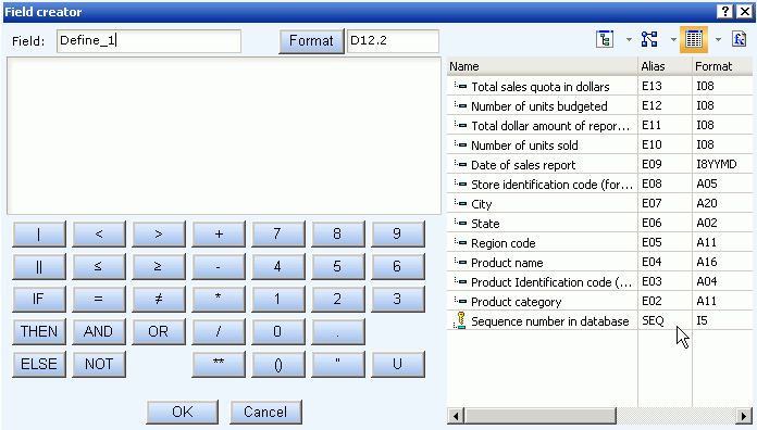 Field Creator dialog box