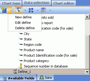 delete a define field with the Define icon drop-down arrow