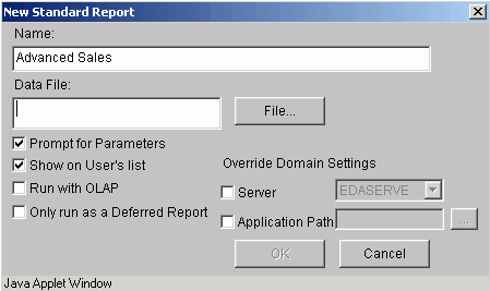 Name field for new standard report