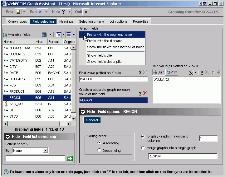 Field Selection tab