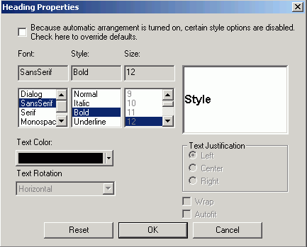 Settings in the Headings tab